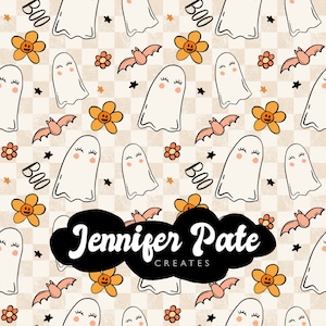 Neutral boho Ghost Seamless | trendy Floral Halloween Seamless File | Repeating File | Seamless Pattern | Fabric Sublimation