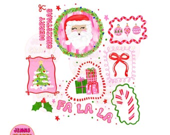 Preppy pink doodle Christmas png design, trendy Christmas shirt