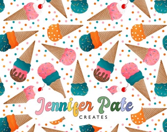Summer sweets ice cream pattern , seamless repeat pattern for fabric sublimation , colorful kid ice cream seamless file, digital download