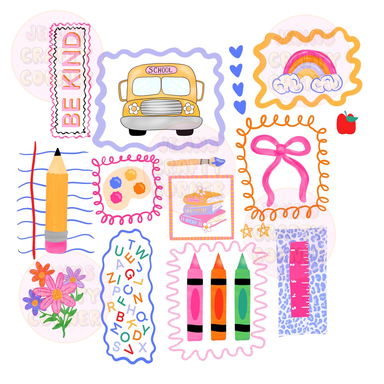 Colorful Doodle Back to School PNG Design: Trendy Preppy File (digital ...