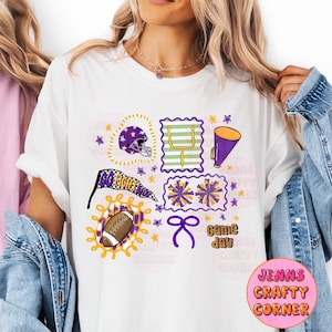 Purple and Gold Football PNG: Coquette Doodle Frames Design (Digital File