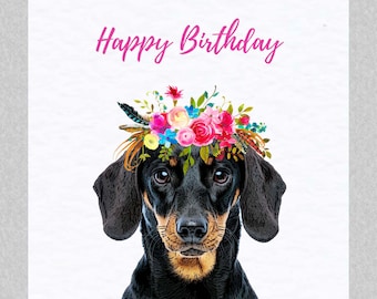 Dachshund Birthday Card - Sausage Dog Greeting Card - Doxie Blank Card