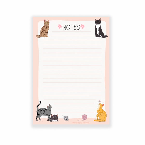 Cat A5 Notepad - 50 Tear-off Lined Pages - Gift for Cat Lover