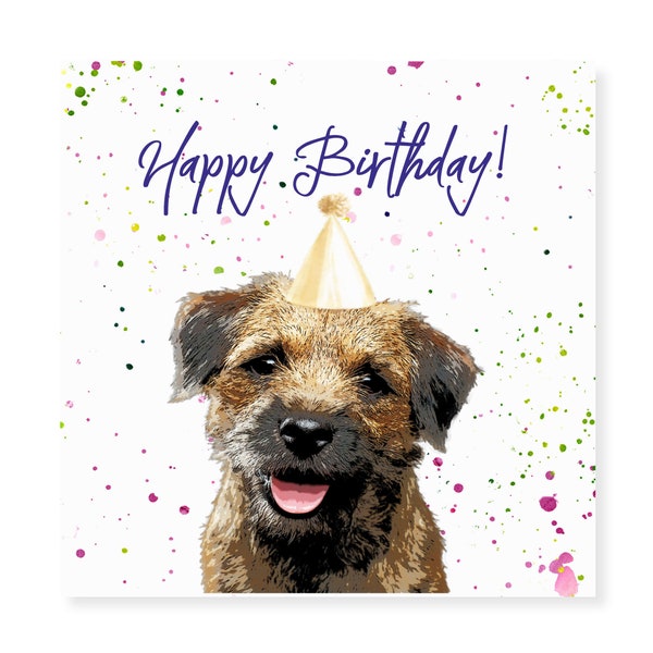 Border Terrier Birthday Card - Party Hat Greetings Card