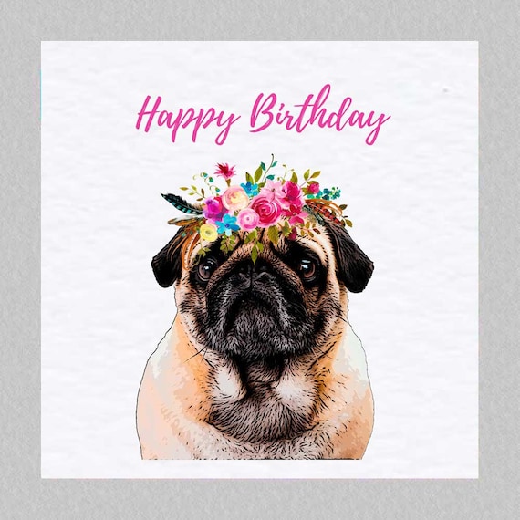 Pug Birthday Card Pug Greeting Card | Etsy