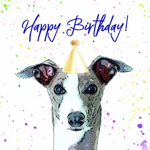 Greyhound Birthday Card Party Hat Greyhound Greeting Card Gift for Greyhound Lover image 3