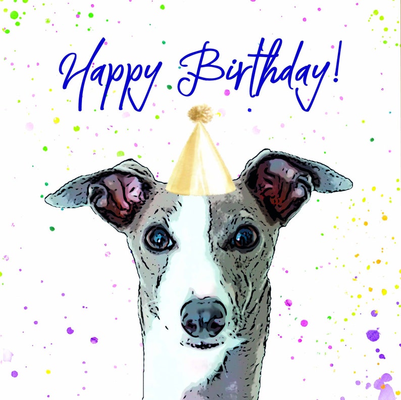 Greyhound Birthday Card Party Hat Greyhound Greeting Card Gift for Greyhound Lover image 3