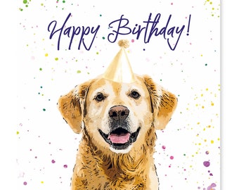 Golden Retriever Birthday Card - Party Hat Greetings Card