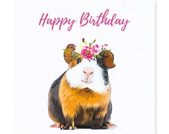 Guinea Pig Birthday Card - Floral Hat