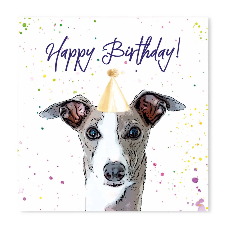 Greyhound Birthday Card Party Hat Greyhound Greeting Card Gift for Greyhound Lover image 1