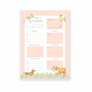 Daily Planner A5 Notepad - Dog Themed - 50 Pages - To Do List - Priorities - Shopping List - Daily Schedule - Notes & Doodles - Goal Setting