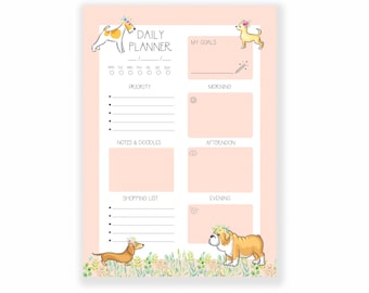 Daily Planner A5 Notepad - Dog Themed - 50 Pages - To Do List - Priorities - Shopping List - Daily Schedule - Notes & Doodles - Goal Setting