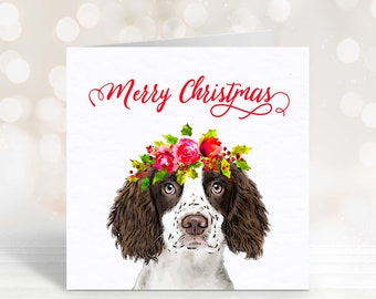 Springer Spaniel Christmas Card - Single or Pack of 4 Cards - Gift for Springer Spaniel Lover