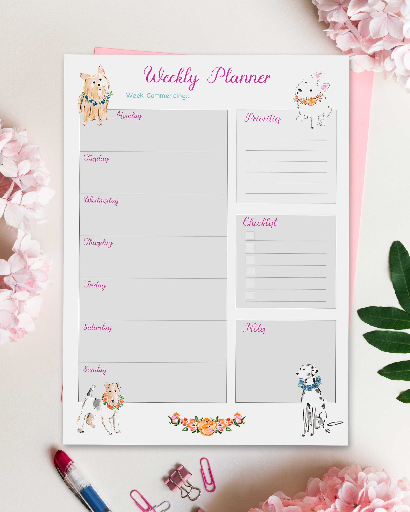 Weekly Planner Dog Themed Instant Download Printable | Etsy