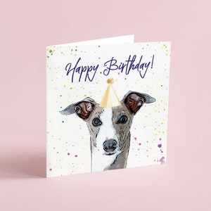 Greyhound Birthday Card Party Hat Greyhound Greeting Card Gift for Greyhound Lover image 2