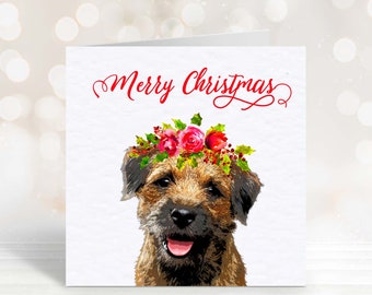 Border Terrier Christmas Card - Single or Pack of 4 Cards - Gift for Border Terrier Lover