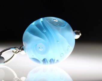 Lampwork Glass Bead: Wavy Swirl Design, Summer Blue