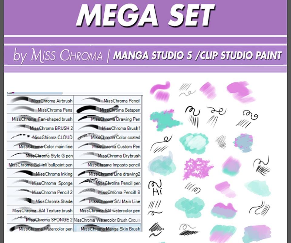 Mega Set Clip Studio Brushes | Anime Painting Brush Pack (.sut ...