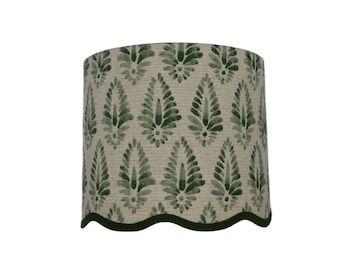 Green and natural block printed sconce shade With Your Choice of Trim Color - Made to Order-Green Lampshade