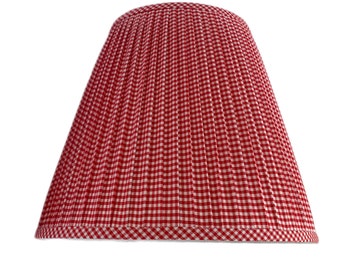 Red Pleated Lampshade-Beige Lamp Shade-Blue gingham Pleated sconce  chandelier shade -Custom Made-To-Order-Home Decor-Gathered Lamp Shade