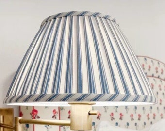 Parish Stripe Ticking Penobscot Blue  Pleated Lamp shade - Pleated sconce chandelier shade-Custom Made-To-Order- Gathered LampShade