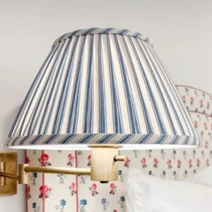 Parish Stripe Ticking Penobscot Blue  Pleated Lamp shade - Pleated sconce chandelier shade-Custom Made-To-Order- Gathered LampShade