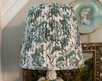 Teal Pleated  Lampshade-Sage Green  Lamp Shade- Floral Pleated sconce  chandelier shade-Custom Made-To-Order-Home Decor-Gathered Lamp Shade