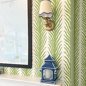Scalloped Beige  Raffia sconce shade With Your Choice of Trim Color - Made to Order