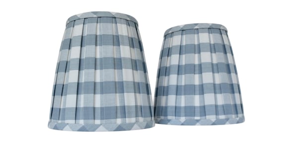 Sold Individually -Blue Buffalo Check Box Pleated Lampshade: Sky Elton  Fabric