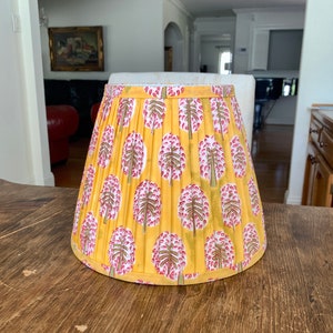 One Pleated  Lampshade- Yellow Pink Green Palm  Lamp Shade- 6"Top dia x 10 bottom dia x 8 h