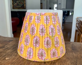 One Pleated  Lampshade- Yellow Pink Green Palm  Lamp Shade- 6"Top dia x 10 bottom dia x 8 h