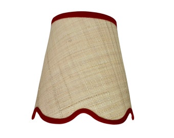 Scalloped Beige  Raffia sconce shade With Your Choice of Trim Color - Made to Order
