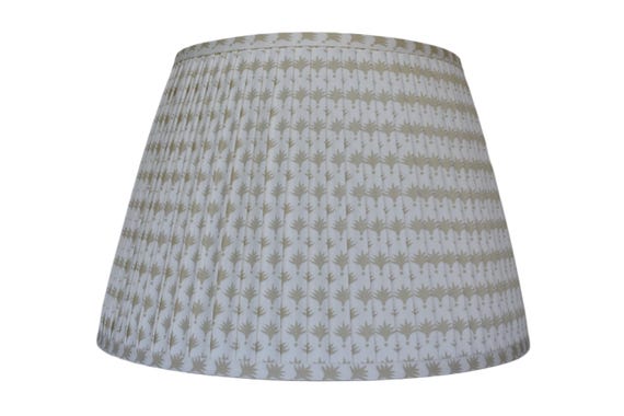 Little Palm Neutral Tan White Pleated Lampshade: Floral Print, Custom Made