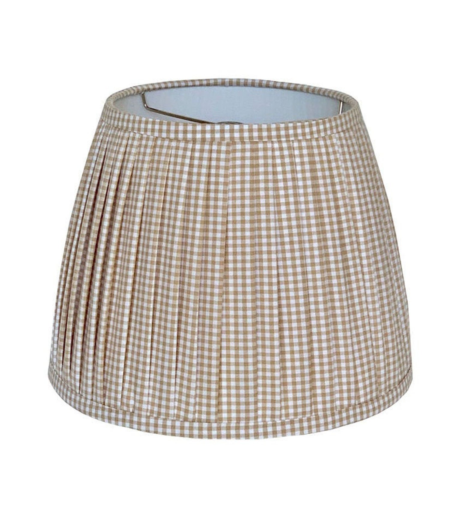 Pleated Lampshadebeige Lamp Shadeblue Gingham Pleated Sconce Etsy