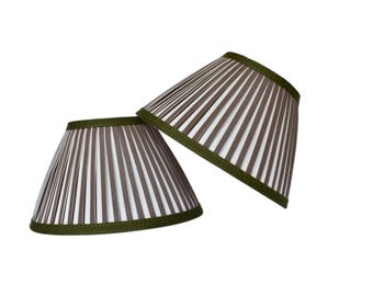 Brigitte Brown Stripe Pleated Lampshade with an Olive  green Cambridge Trim-Multiple sizes -Custom Made