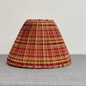 Handmade Plaid Pleated Lampshade: Antique Red Fabric, Custom Sconce Shade