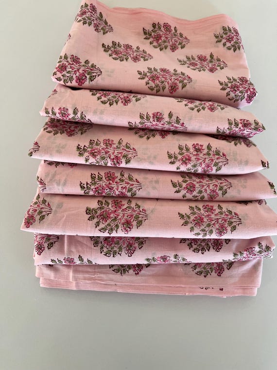 Pink and Green Pleated Lampshade: Floral Block Print, Custom Made