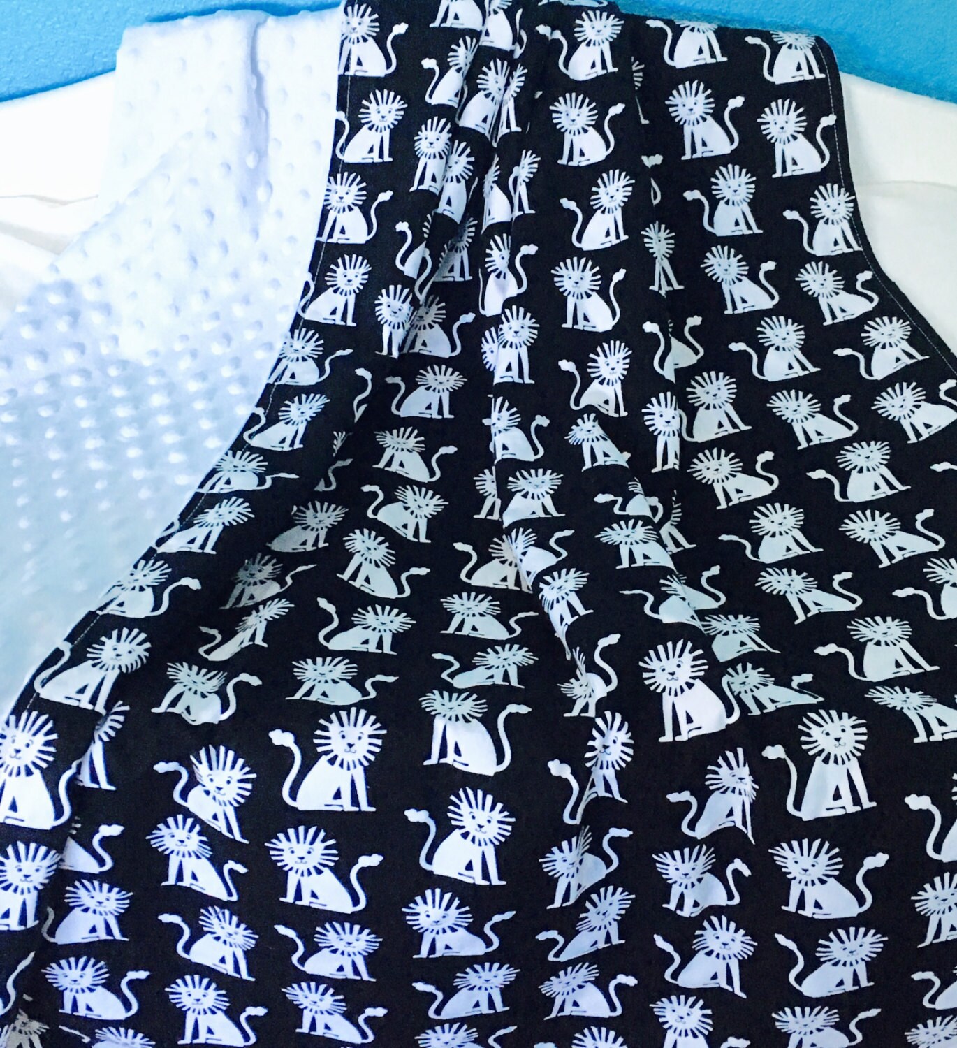 SALE Black and White Baby blanket MINI LIONS Black white nursery bedding Monochrome nursery