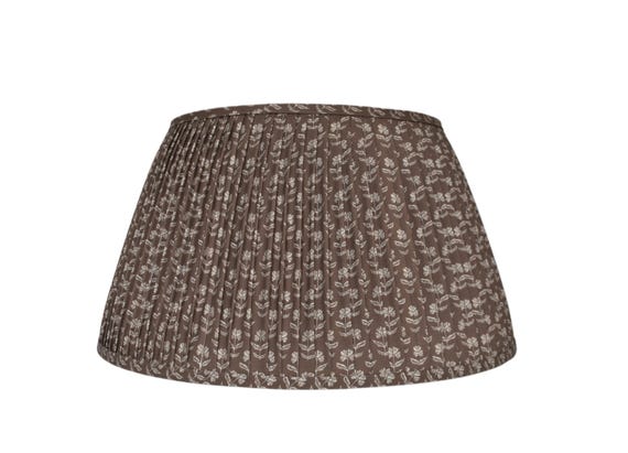 Brown Pleated Lampshade: Floral Block Print, Custom Made