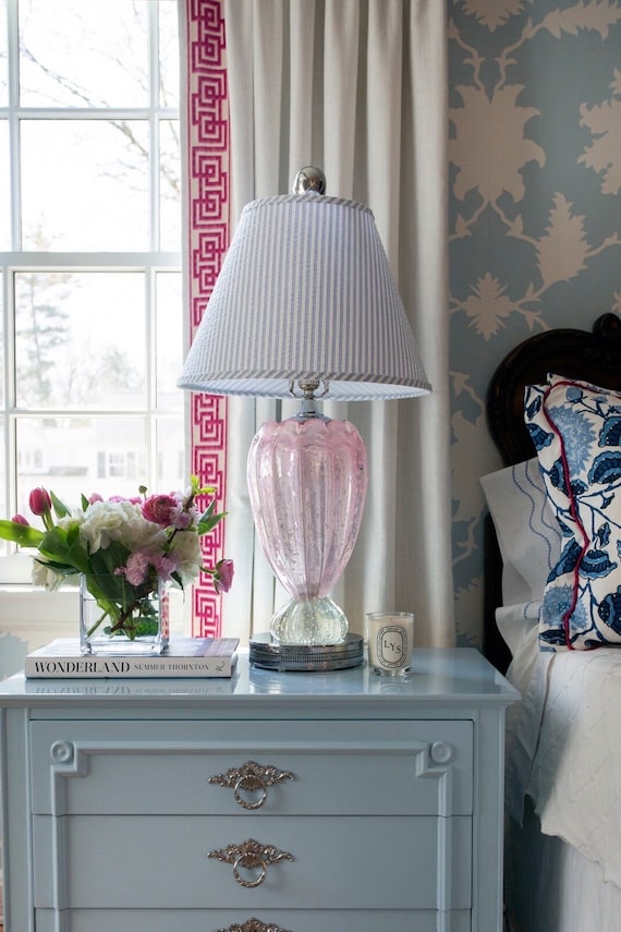 Blue Ticking Stripe Lamp Shade With a Self Trim-custom Made