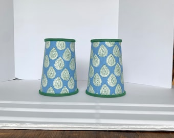 Sold Individually- Blue Green  Sconce Shade with Green  Trim-3/8" FRENCH DOUBLE WELTING - Camilla Sconce shade-Aqua Marine Teal Sconce Shade