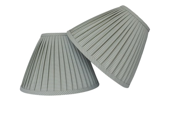 Sold Individually- Aqua Barnet Check   Pleated Lampshade: Custom Schumacher Fabric Shade