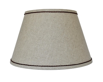 Natural Linen  Lamp Shade with a self Trim a brown trim :  Made-to-Order