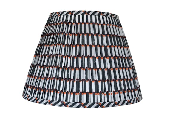 Geometric Pleated Lampshade: Green  & Pale Orange, Custom Made