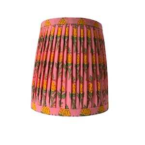 Floral Pleated Lampshade: Pink & Green Indian Block Print Sconce Shade