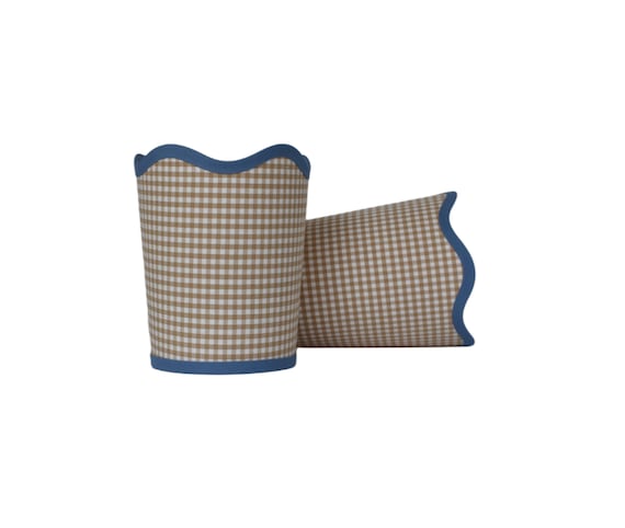 SOLD INDIVIDUALLY- Beige Gingham Sconce Shade with Scalloped Betty’s blue Trim - Custom Made