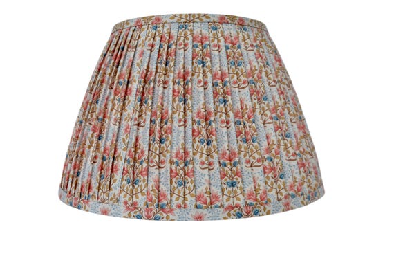 Pleated Lampshade-Coral Lamp Shade-Red Floral Pleated sconce chandelier shade -Custom Made-To-Order-Home Decor- Gathered Lamp Shade