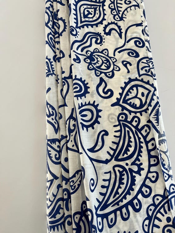 White and Blue Pleated Lampshade: Floral Block Print, Custom Made