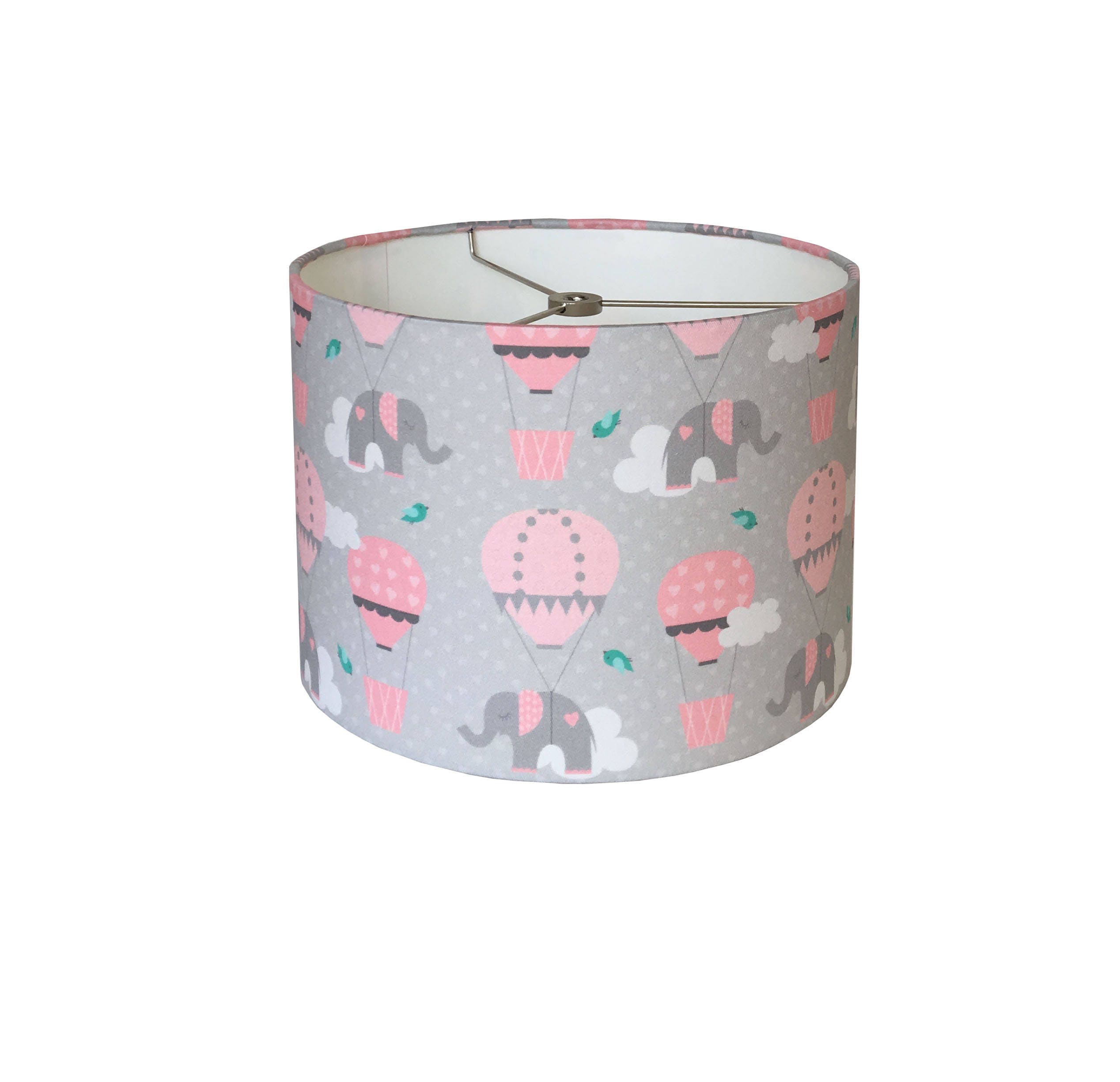 Pink Grey Drum Lamp Shade Nursery Lampshade Baby Girl Room Wall Pink Grey Drum Lamp Shade Nursery Lampshade Baby Girl Room Wall Decor Hot Air Ballon Elephant Polka Dot