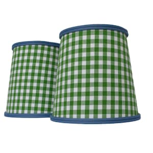SOLD INDIVIDUALLY- Handmade Green Gingham Sconce Shade with Blue Cord Trim - Custom Made